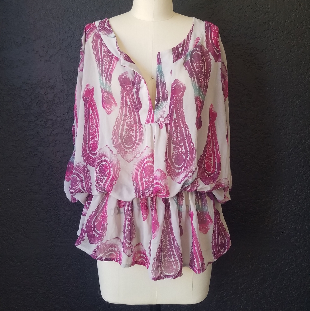 Lightweight dolman-sleeve gathered-waist tunic